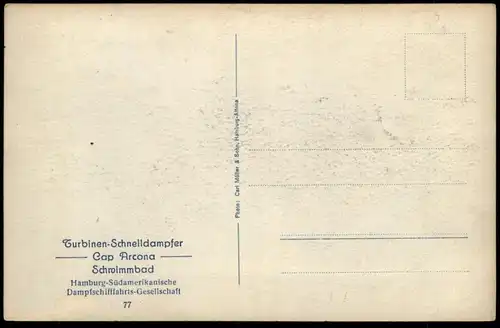 ALTE POSTKARTE TURBINEN-SCHNELLDAMPFER CAP ARCONA SCHWIMMBAD HAMBURG-SÜDAMERIKANISCHE DAMPFSCHIFFFAHRTS-GESELLSCHAFT AK