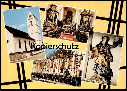 ÄLTERE POSTKARTE BAUSTEIN FÜR DIE ERWEITERUNG DER ST. COLUMBA-KIRCHE 7801 PFAFFENWEILER ERNTEDANK PALMSONNTAG Prozession