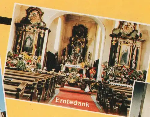 ÄLTERE POSTKARTE BAUSTEIN FÜR DIE ERWEITERUNG DER ST. COLUMBA-KIRCHE 7801 PFAFFENWEILER ERNTEDANK PALMSONNTAG Prozession