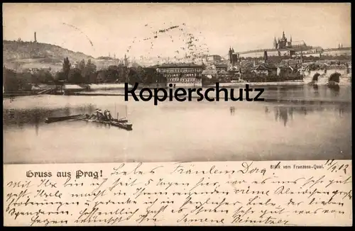 ALTE POSTKARTE GRUSS AUS PRAG ! BLICK VOM FRANZENS-QUAI Franzenskai Franzensquai Kai Praha ship Schiff cpa postcard