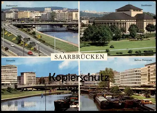 ÄLTERE POSTKARTE SAARBRÜCKEN SAARPARTIE FRACHTSCHIFF STADTZENTRUM BERLINER PROMENADE cargo ship Schiff cpa AK postcard