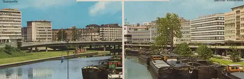 ÄLTERE POSTKARTE SAARBRÜCKEN SAARPARTIE FRACHTSCHIFF STADTZENTRUM BERLINER PROMENADE cargo ship Schiff cpa AK postcard