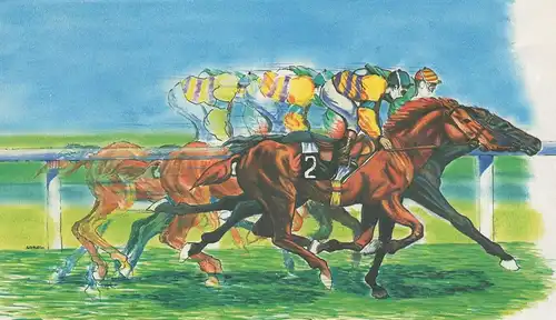 ÄLTERE KÜNSTLER POSTKARTE PFERDERENNEN SIGN. ERICH SOKOL Pferd Pferde Jockey Jockei horse racing postcard Ansichtskarte