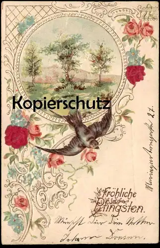 ALTE PRÄGE POSTKARTE FRÖHLICHE PFINGSTEN embossed gauffrée Schwalbe bird cpa AK postcard Ansichtskarte