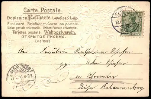 ALTE PRÄGE POSTKARTE FRÖHLICHE PFINGSTEN embossed gauffrée Schwalbe bird cpa AK postcard Ansichtskarte