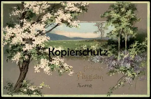 ALTE PRÄGE POSTKARTE FRÖHLICHE PFINGSTEN BLÜHENDER BAUM embossed gauffrée cpa AK postcard Ansichtskarte