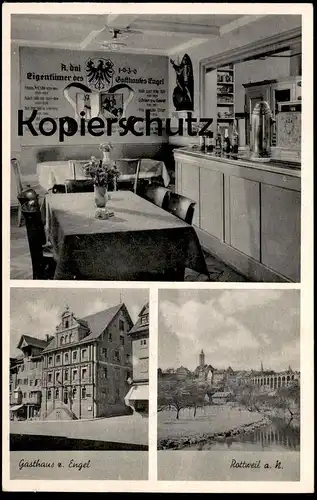ALTE POSTKARTE ROTTWEIL AM NECKAR GASTHAUS ZUM ENGEL 1936 Wappen Fremdenzimmer cpa AK postcard Ansichtskarte