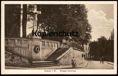 ALTE POSTKARTE GREVEN IN WESTFALEN KRIEGER-DENKMAL KRANZ Kriegerdenkmal monument postcard Ansichtskarte cpa AK