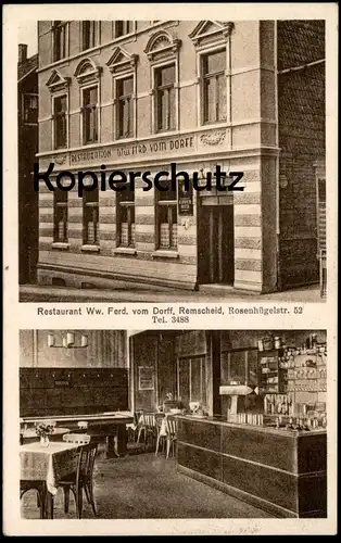 ALTE POSTKARTE REMSCHEID RESTAURANT WITWE FERD. VOM DORFF ROSENHÜGELSTR. 52 TEL. 3488 KIPPER BIER beer postcard cpa AK