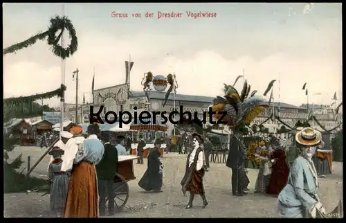 ALTE POSTKARTE GRUSS VON DER DRESDNER VOGELWIESE GLOBUS VARIETÉ Dresdener Dresden Volksfest Kirmes ducasse fun fair Boa