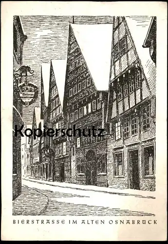 ALTE KARTE KÜNSTLER ZEICHNUNG BIERSTRASSE IM ALTEN OSNABRÜCK KNEIPE ZUM ELEFANTEN Elefant elephant postcard cpa AK