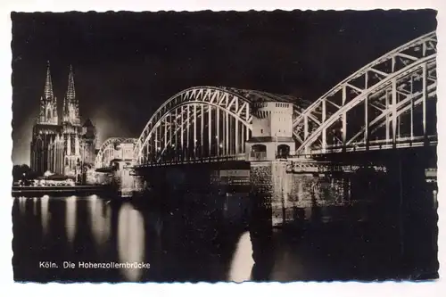 ÄLTERE POSTKARTE KÖLN DIE HOHENZOLLERNBRÜCKE BEI NACHT RHEINGOLD-SERIE Nr. 39 postcard Ansichtskarte cpa AK