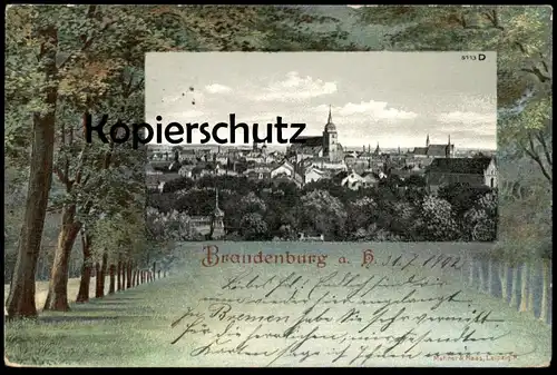 ALTE LITHO POSTKARTE BRANDENBURG AN DER HAVEL PANORAMA DOM ALLEE Bäume cpa AK Ansichtskarte postcard
