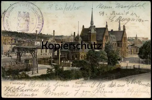 ALTE POSTKARTE FLENSBURG BAHNHOF Stempel Grosslogenfest Freimaurer Guttempler gare station cpa AK Ansichtskarte postcard