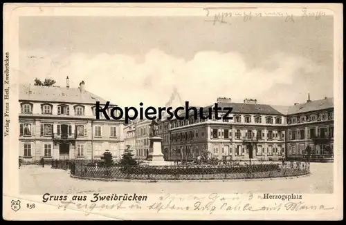 ALTE PASSEPARTOUT POSTKARTE GRUSS AUS ZWEIBRÜCKEN HERZOGSPLATZ DEUX-PONTS cpa AK Ansichtskarte postcard