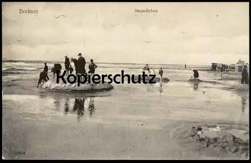 ALTE POSTKARTE BORKUM STRANDLEBEN STRAND SANDBANK EBBE FLUT beach plage cpa AK Ansichtskarte postcard