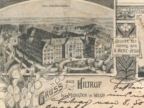 ALTE POSTKARTE GRUSS AUS HILTRUP BEI MÜNSTER HERZ-JESU-MISSIONSHAUS HAUS DER MISSIONSSCHWESTERN Ansichtskarte postcard