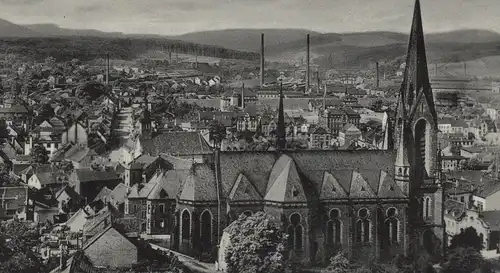 ALTE POSTKARTE ST. INGBERT BLICK VON DER BRAUEREI BECKER AUF STADTZENTRUM & JOSEFSKIRCHE Ansichtskarte postcard cpa AK