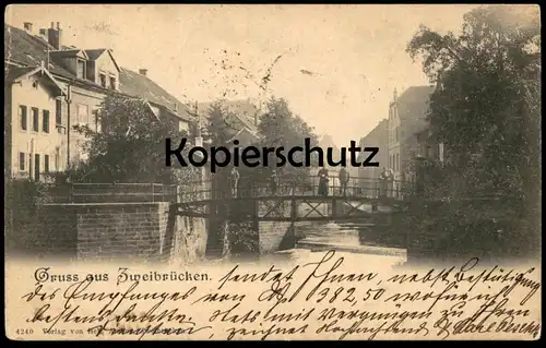 ALTE POSTKARTE GRUSS AUS ZWEIBRÜCKEN DEUX-PONTS Brücke bridge Ehepaar couple Ansichtskarte postcard cpa AK