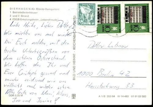 ÄLTERE POSTKARTE OSTSEEBAD DIERHAGEN ORTSTEIL NEUHAUS BETRIEBSFERIENHÄUSER FDGB HEIM LEBENSFREUDE Ansichtskarte postcard