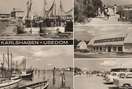 ÄLTERE POSTKARTE KARLSHAGEN USEDOM TRABANT TRABBI fishing boat Fischerboote Kurfürst Sturmvogel Ansichtskarte postcard