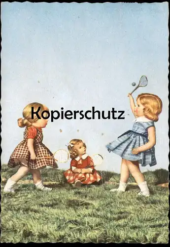 ÄLTERE POSTKARTE KINDER MÄDCHEN SPIELEN TENNIS children playing jouer au tennis enfants postcard Ansichtskarte cpa AK