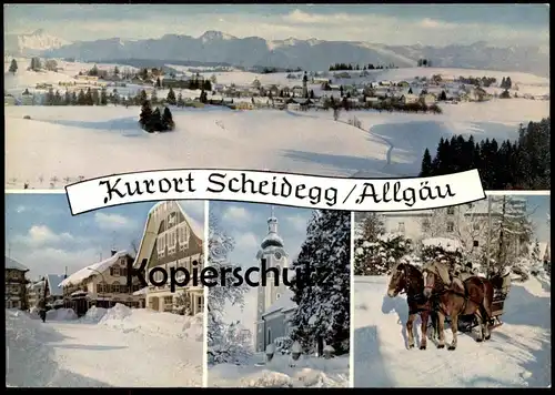 ÄLTERE POSTKARTE KURORT SCHEIDEGG ALLGÄU PFERDE SCHLITTEN WINTER horse cheval luge sleigh Blesse Ansichtskarte cpa AK