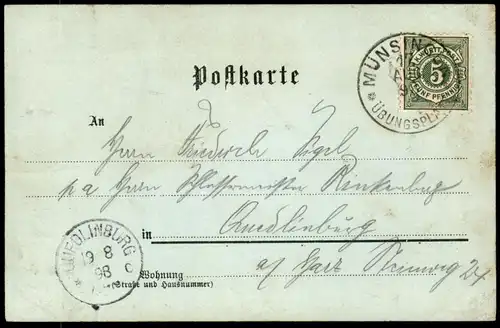 ALTE LITHO POSTKARTE GRUSS VOM TRUPPENÜBUNGSPLATZ MÜNSINGEN 1898 HOTEL FEZER TRUPPEN ÜBUNGSPLATZ Ansichtskarte postcard