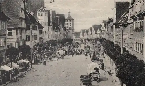 ALTE POSTKARTE GÜNZBURG AN DER DONAU HAUPTSTRASSE MARKT FUHRWERK market marché AK postcard Ansichtskarte cpa