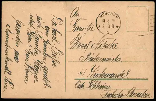 ALTE POSTKARTE MÜNCHEN KARLSTOR BIN SOEBEN GLÜCKLICH IN MÜNCHEN ANGEKOMMEN AK postcard Ansichtskarte cpa