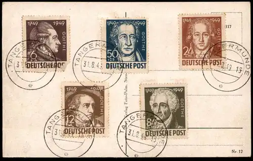 ALTE POSTKARTE TANGERMÜNDE ROSSFURT ELBTOR SONDERSTEMPEL BRIEFMARKEN WOHLFAHRTSMARKEN GOETHE 1949 postcard stamps stamp