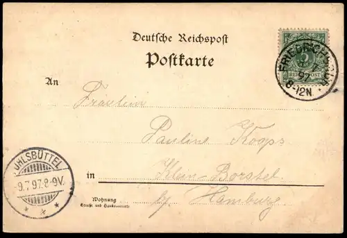 ALTE POSTKARTE GRUSS AUS DEM SACHSENWALD 1897 KUPFER-MÜHLE FRIEDRICHSRUH Aumühle AK postcard Ansichtskarte cpa