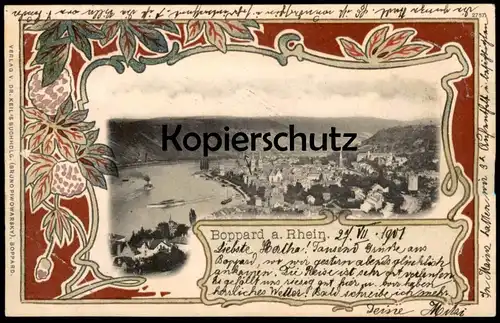 ALTE JUGENDSTIL POSTKARTE BOPPARD AM RHEIN PANORAMA 1901 GESAMTANSICHT TOTALANSICHT AK postcard Ansichtskarte cpa