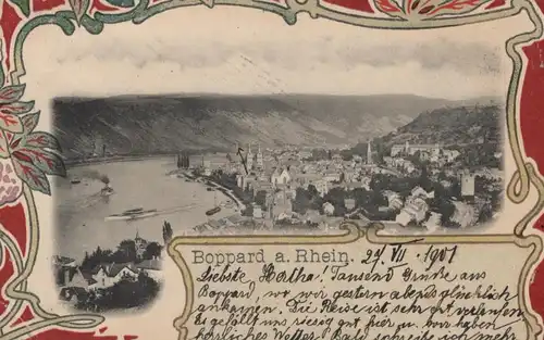 ALTE JUGENDSTIL POSTKARTE BOPPARD AM RHEIN PANORAMA 1901 GESAMTANSICHT TOTALANSICHT AK postcard Ansichtskarte cpa