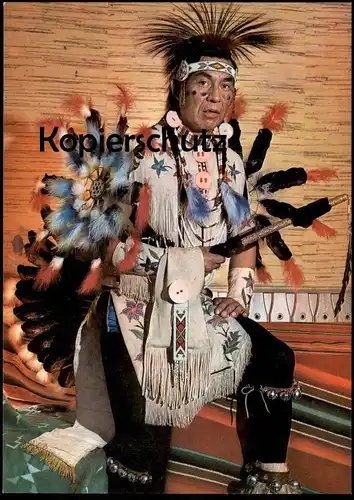POSTKARTE INDIANISCHER GEISTERTÄNZER VOM CREE STAMM Indian Indians Indien Feather headdress coiffe cpa AK Ansichtskarte