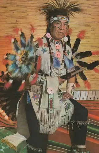 POSTKARTE INDIANISCHER GEISTERTÄNZER VOM CREE STAMM Indian Indians Indien Feather headdress coiffe cpa AK Ansichtskarte