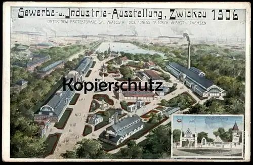 ALTE LITHO POSTKARTE GEWERBE- UND INDUSTRIE AUSSTELLUNG ZWICKAU 1906 postcard cpa AK Ansichtskarte