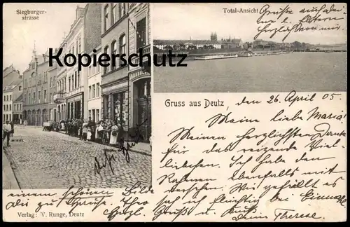 ALTE POSTKARTE GRUSS AUS DEUTZ SIEGBURGER STRASSE TOTAL-ANSICHT KÖLN Cöln cpa AK Ansichtskarte postcard