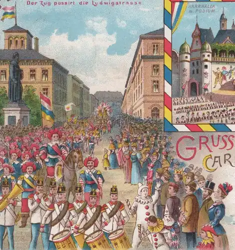 ALTE LITHO POSTKARTE GRUSS VOM MAINZER CARNEVAL 1897 ZUG KARNEVAL MAINZ carnival carnaval cpa AK Ansichtskarte postcard