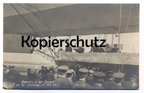 ALTE POSTKARTE ZEPPELIN IN DER GONDEL BEI DER LANDUNG 5.VIII.09. Ballon airship Köln 1909 dirigeable cpa AK postcard