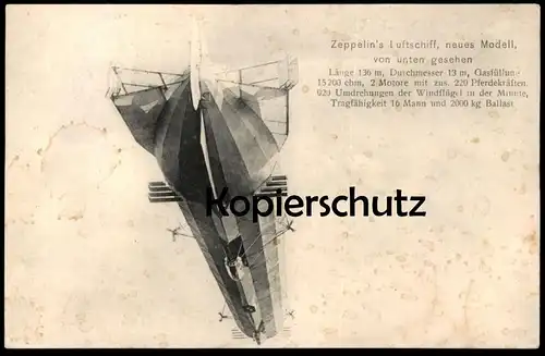 ALTE POSTKARTE ZEPPELIN'S LUFTSCHIFF NEUES MODELL VON UNTEN GESEHEN 18.08.08 Ballon airship dirigeable cpa AK postcard