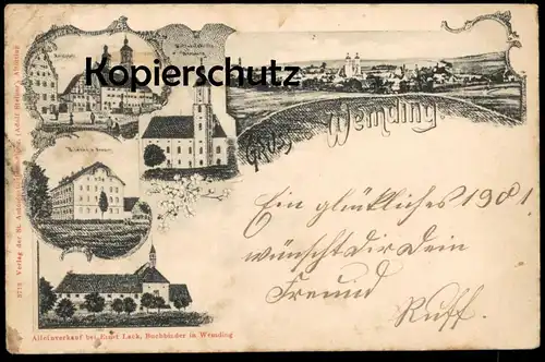 ALTE LITHO POSTKARTE GRUSS AUS WEMDING MARKTPLATZ WALLFAHRTSKIRCHE WILDBAD Ansichtskarte cpa AK postcard