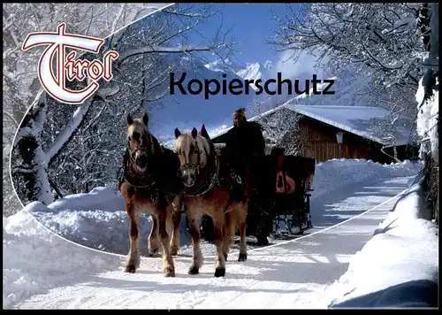 POSTKARTE TIROL BERGWINTER PFERDE MIT SCHLITTEN SCHNEE WINTER PFERD Horse cheval luge sleigh Blesse Ansichtskarte cpa AK