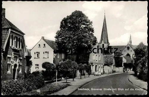 ÄLTERE POSTKARTE SAERBECK GREVENER STRASSE MIT BLICK AUF DIE KIRCHE cpa postcard AK Ansichtskarte