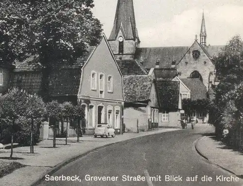 ÄLTERE POSTKARTE SAERBECK GREVENER STRASSE MIT BLICK AUF DIE KIRCHE cpa postcard AK Ansichtskarte