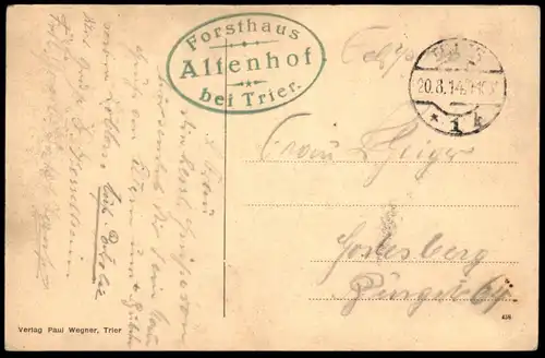 ALTE POSTKARTE FORSTHAUS ALTENHOF BEI TRIER RADFAHRER RAD RÄDER Fahrrad bicycle cpa AK Ansichtskarte postcard