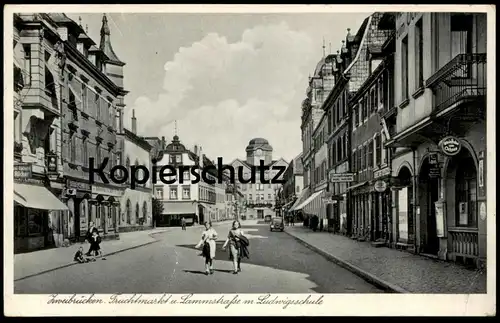 ALTE POSTKARTE ZWEIBRÜCKEN FRUCHTMARKT U. LAMMSTRASSE M. LUDWIGSSCHULE DEUX-PONTS Dampfbäckerei Müller Bäckerei Rücker