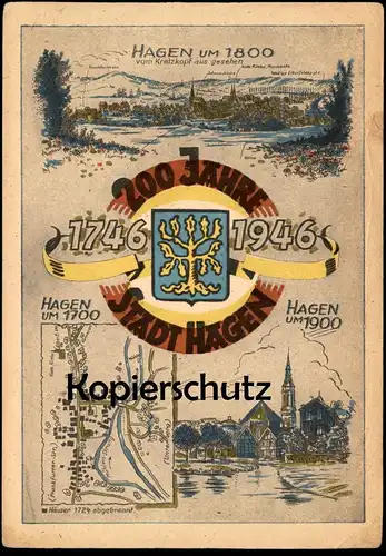 ALTE POSTKARTE 200 JAHRE STADT HAGEN 1946 VOM KRATZHOF AUS GESEHEN UM 1800 UM 1700 UM 1900 cpa AK Ansichtskarte postcard