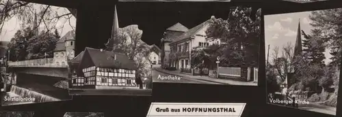 ÄLTERE POSTKARTE GRUSS AUS HOFFNUNGSTHAL APOTHEKE KREISSPARKASSE FREIBAD VOLBERGER KIRCHE AWO SÜLZTALBRÜCKE Rösrath AK