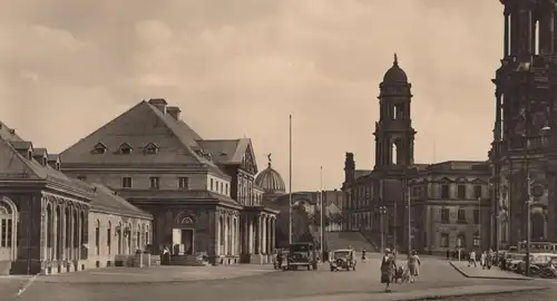 ÄLTERE POSTKARTE DRESDEN THEATERPLATZ MIT "ITALIENISCHES DÖRFCHEN" LKW Stempel Lufthansa truck Ansichtskarte postcard